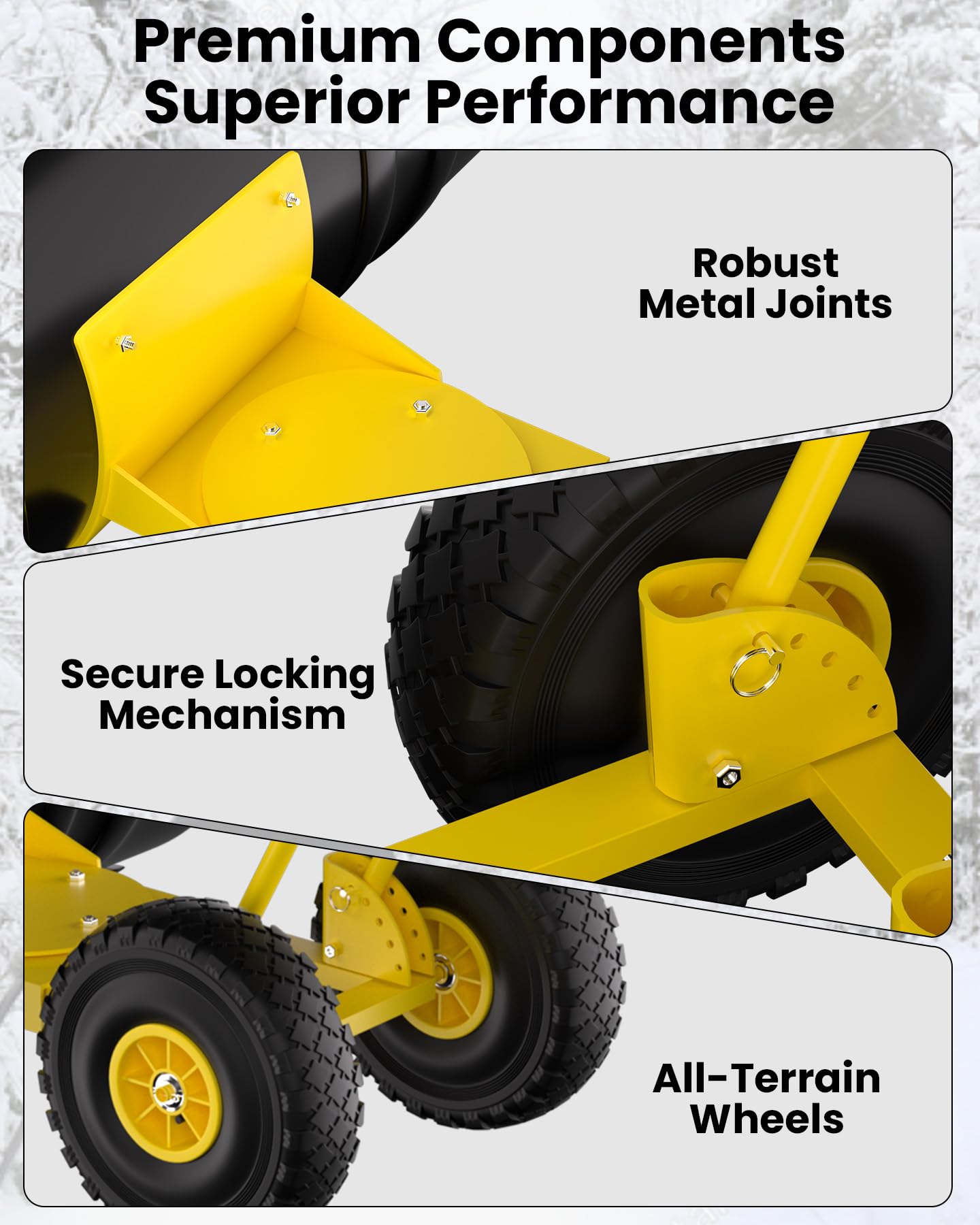 Pala da neve Garvee con ruote, lama in acciaio da 29", regolabile in 7 posizioni, impugnatura ergonomica, base in plastica, ruote da 9,3" per vialetti, resistente, efficiente, comoda