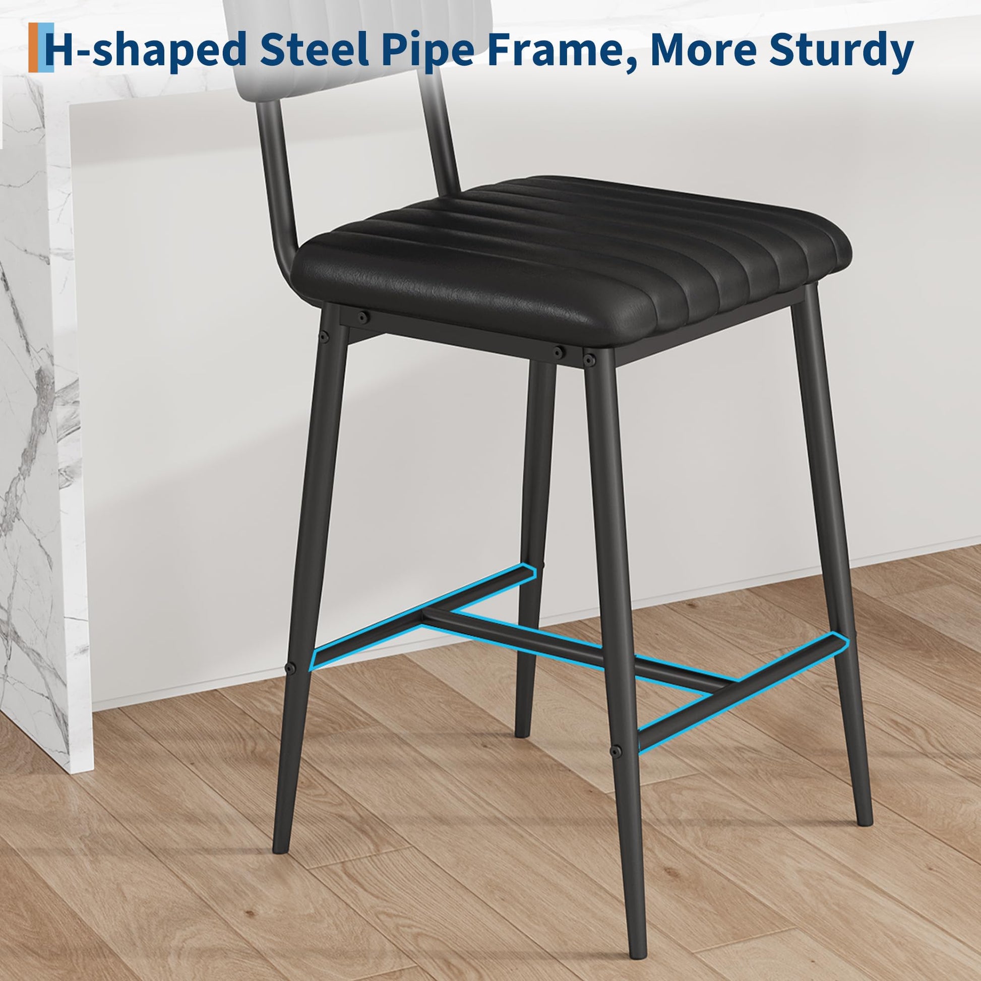 Set di 2 sgabelli da bar Garvee, in similpelle, imbottitura spessa, gambe, schienale e poggiapiedi in metallo, isola da cucina, 25,6 pollici, stabili ed eleganti