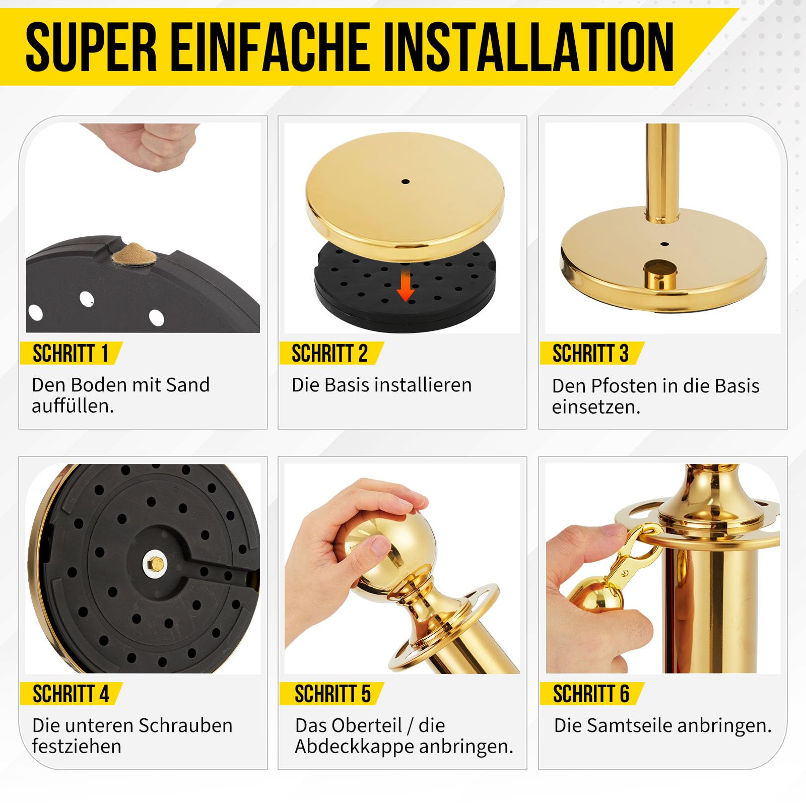 Paletti Garvee Gold con corda in velluto rosso, acciaio inossidabile, altezza 37,5", corda da 5 piedi, robusti, portatili per eventi e hotel