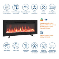 Camino elettrico Garvee, ultrapiatto, da parete, possibilità di installazione a incasso, con telecomando, riscaldatore da 1800 W, 12 colori, timer fino a 12 ore, certificato ETL per 37 m², design moderno, frontale in vetro e aspetto legno/cristallo