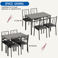 Set da pranzo Garvee per 4 persone con sedie imbottite, legno, design retrò, pannello MDF, struttura in metallo, salvaspazio, piccoli appartamenti, nero rustico
