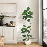 Albero di gomma artificiale Garvee da 5 piedi con vaso in resina bianca, resistente ai raggi UV, adatto a soggetti allergici, decorazione per interni e ufficio, marrone-bianco, realistico