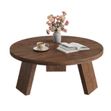 Garvee Tavolino da Caffè Rotondo in Legno Noce, 3 Gambe Resistenti, Stile Rustico, 85 x 40 cm, Perfetto per Soggiorno - Noce