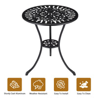 Tavolo da bistrot da esterno Garvee da 24" in ghisa rotonda con foro per ombrellone da 2" per balcone e giardino, nero