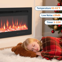 Camino elettrico Garvee, ultrapiatto, da parete, possibilità di installazione a incasso, con telecomando, riscaldatore da 1800 W, 12 colori, timer fino a 12 ore, certificato ETL per 37 m², design moderno, frontale in vetro e aspetto legno/cristallo