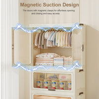 Armadio pieghevole Garvee con 2 armadi e 1 mobiletto portaoggetti per soggiorno e camera da letto, 70x41,5x190,9 cm, plastica, impermeabile, opzioni di combinazione flessibili, con ruote