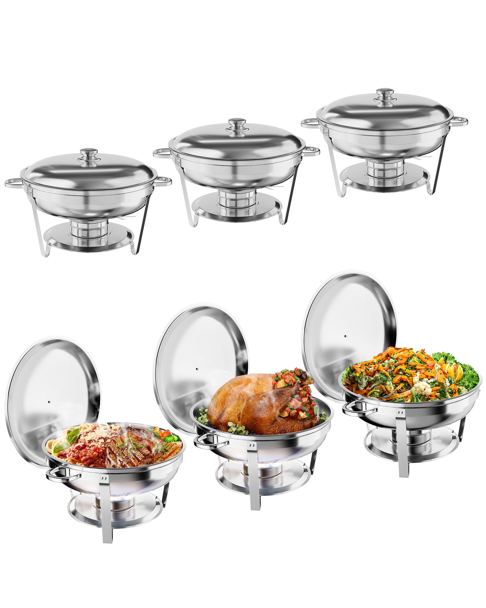 Garvee 5QT Chafing Dish Buffet Set in acciaio inox, confezione da 6 - Piatti da catering per il mantenimento della temperatura - Scaldavivande per feste ed eventi