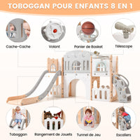 Garvee Scivolo per bambini 8 in 1 con struttura per arrampicata, telescopio, canestro da basket, tunnel per bambini da 1 a 3 anni, stabile, ecologico, colorato