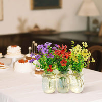 Garvee Set 6 decorazioni per la tavola in barattolo di vetro con fiori, luci a LED, vetro, nastro diuta per matrimoni e feste, 500 ml, trasparente