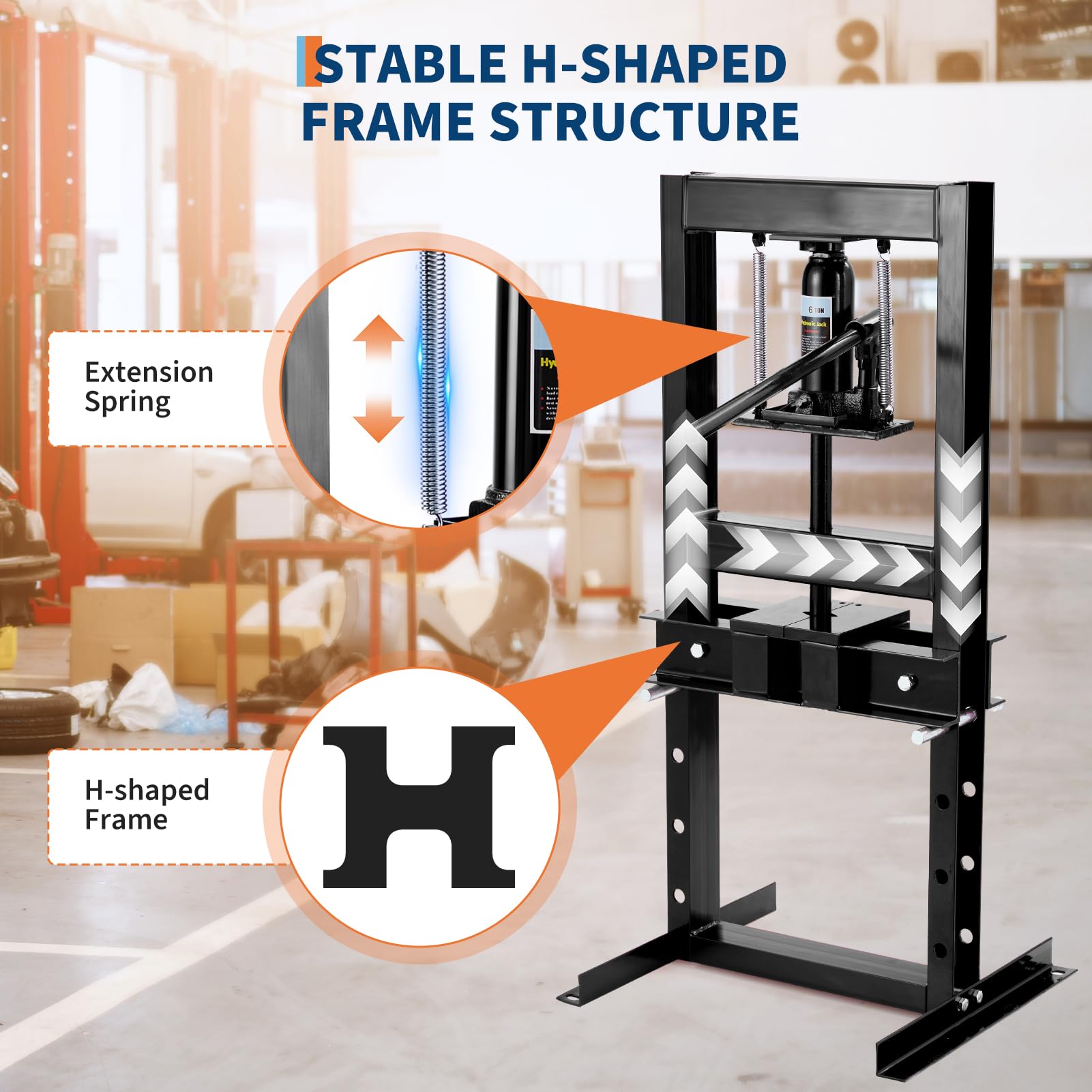 Pressa idraulica Garvee 6T con telaio a H e altezza regolabile, in acciaio, resistente alla ruggine, per officina e riparazione auto