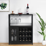 Garvee Mobile Bar per Vino Scaffale Vino Armadio Bar Industriale 70x35x92cm Nero con LED Regolabile e Vetro Trasparente