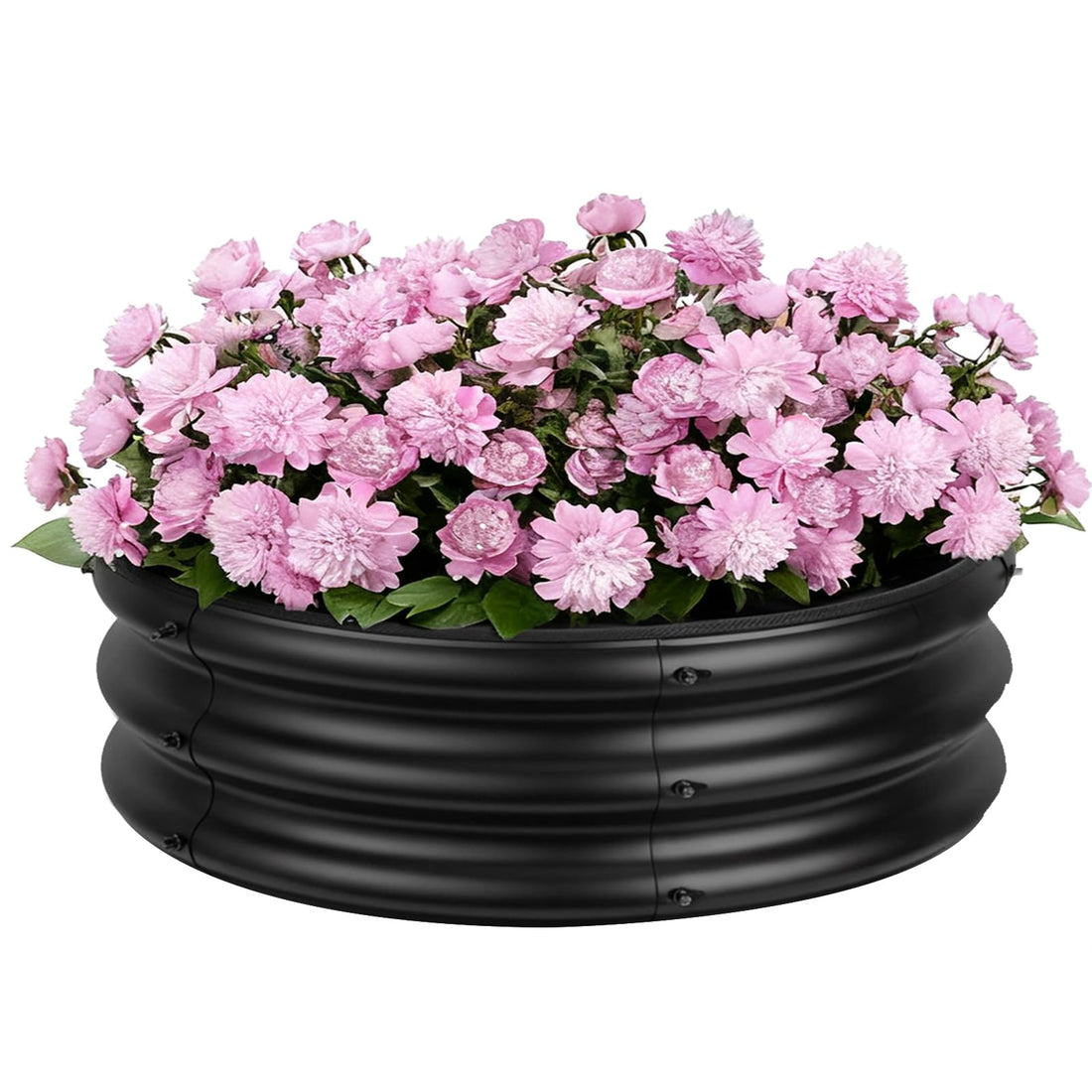 Aiuola rialzata in metallo zincato Garvee, rotonda, senza fondo, 107x28 cm, con bordo di sicurezza, per orto, erbe aromatiche, fiori