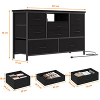 Cassettiera Garvee con 8 cassetti, 3 prese di corrente e 2 porte USB, mobile TV con luce LED per camera da letto, soggiorno, corridoio, 120 cm, nero