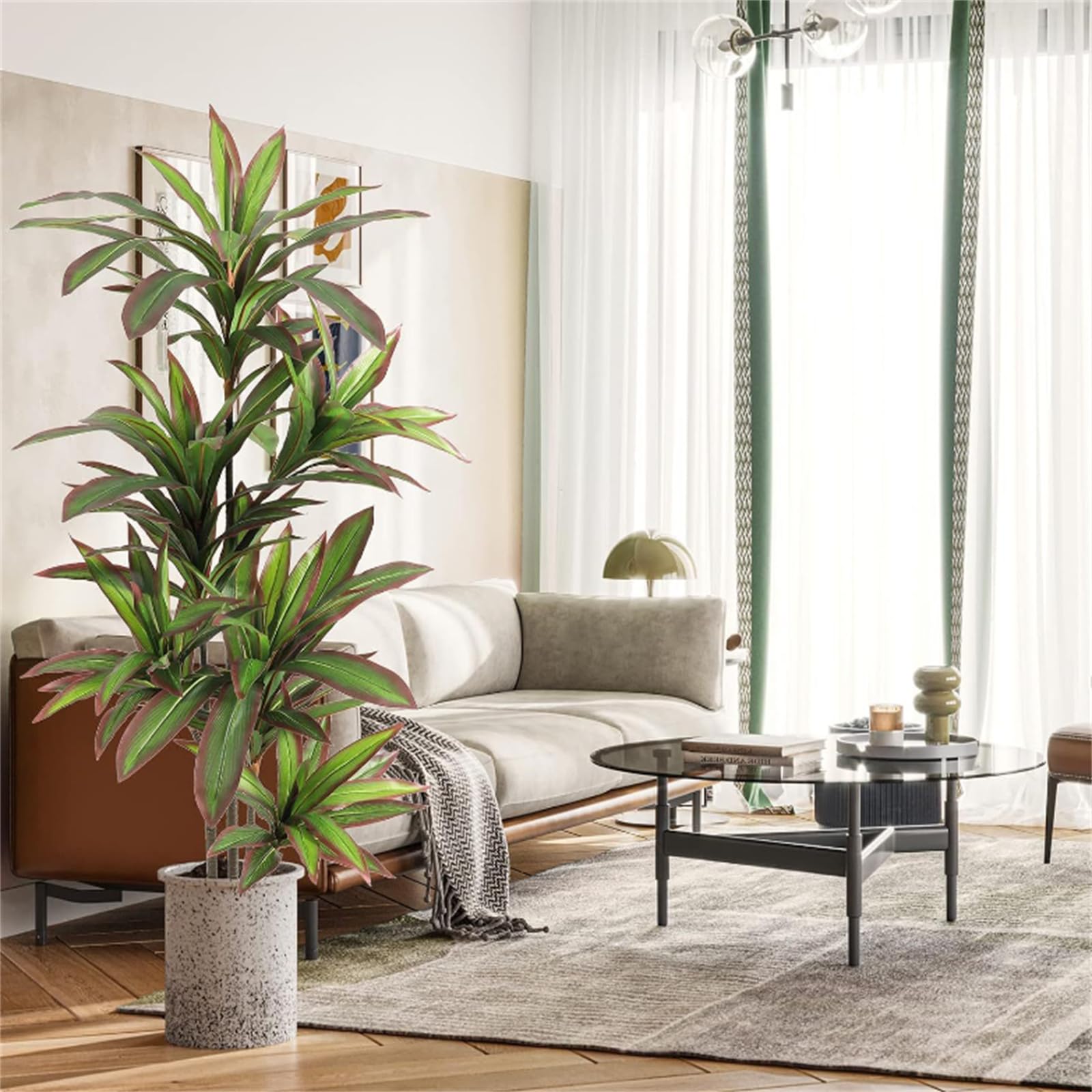Albero di dracena artificiale Garvee da 4 piedi/5 piedi con rami e foglie di lunga durata, tessuto di seta, facile da pulire, vaso nero per casa e ufficio, verde