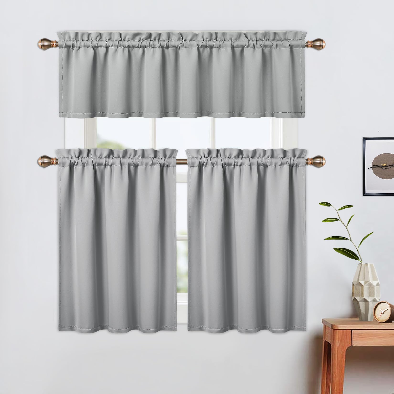Garvee Tende Corte Tende Oscuranti 2 Pezzi per Piccole Finestre Cucina e Bagno 26"X30" Grigio Chiaro Cotone