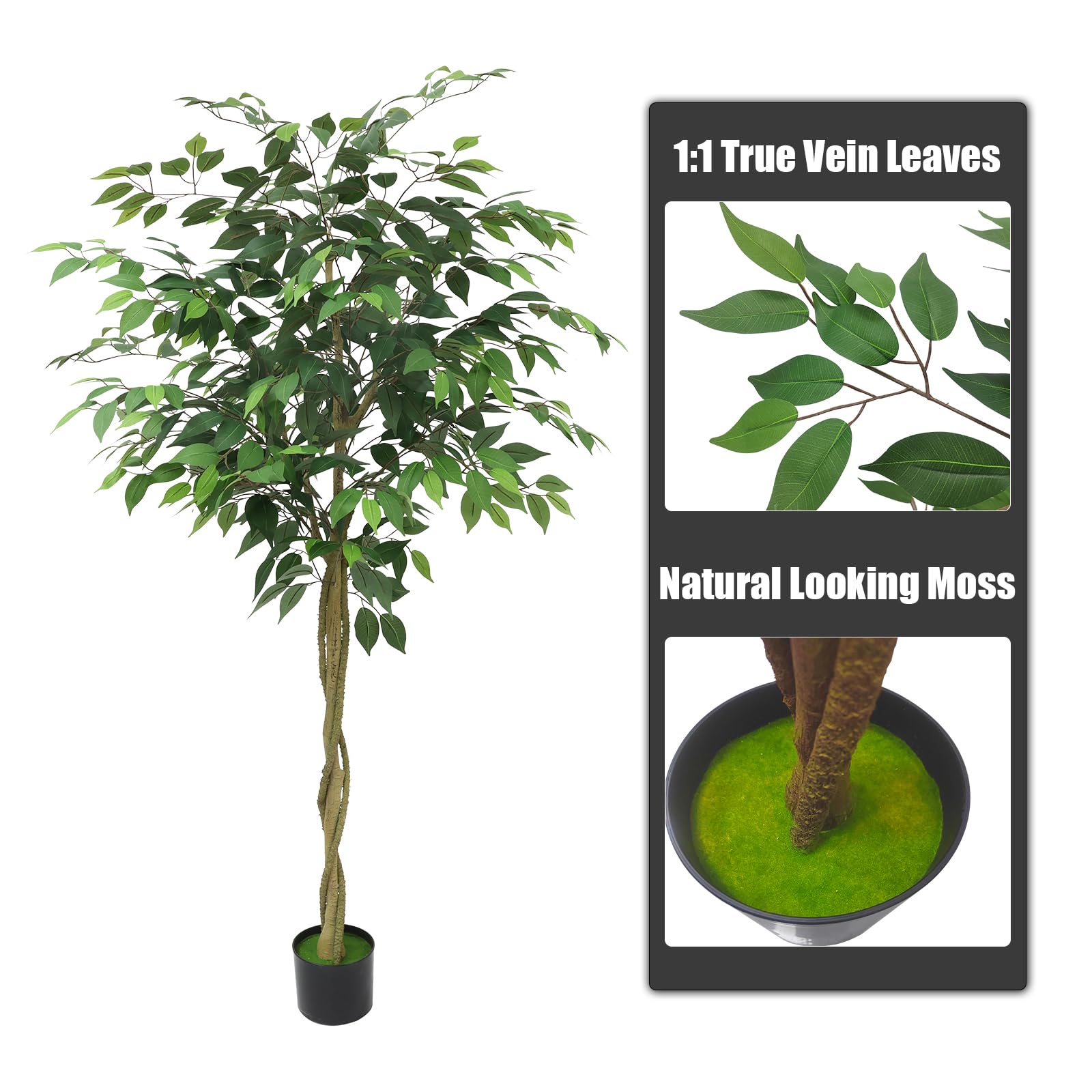 Albero di ficus artificiale Garvee da 5 piedi con tronco e foglie realistici, base in cemento, di facile coltivazione, per decorazione interna e stelle, verde