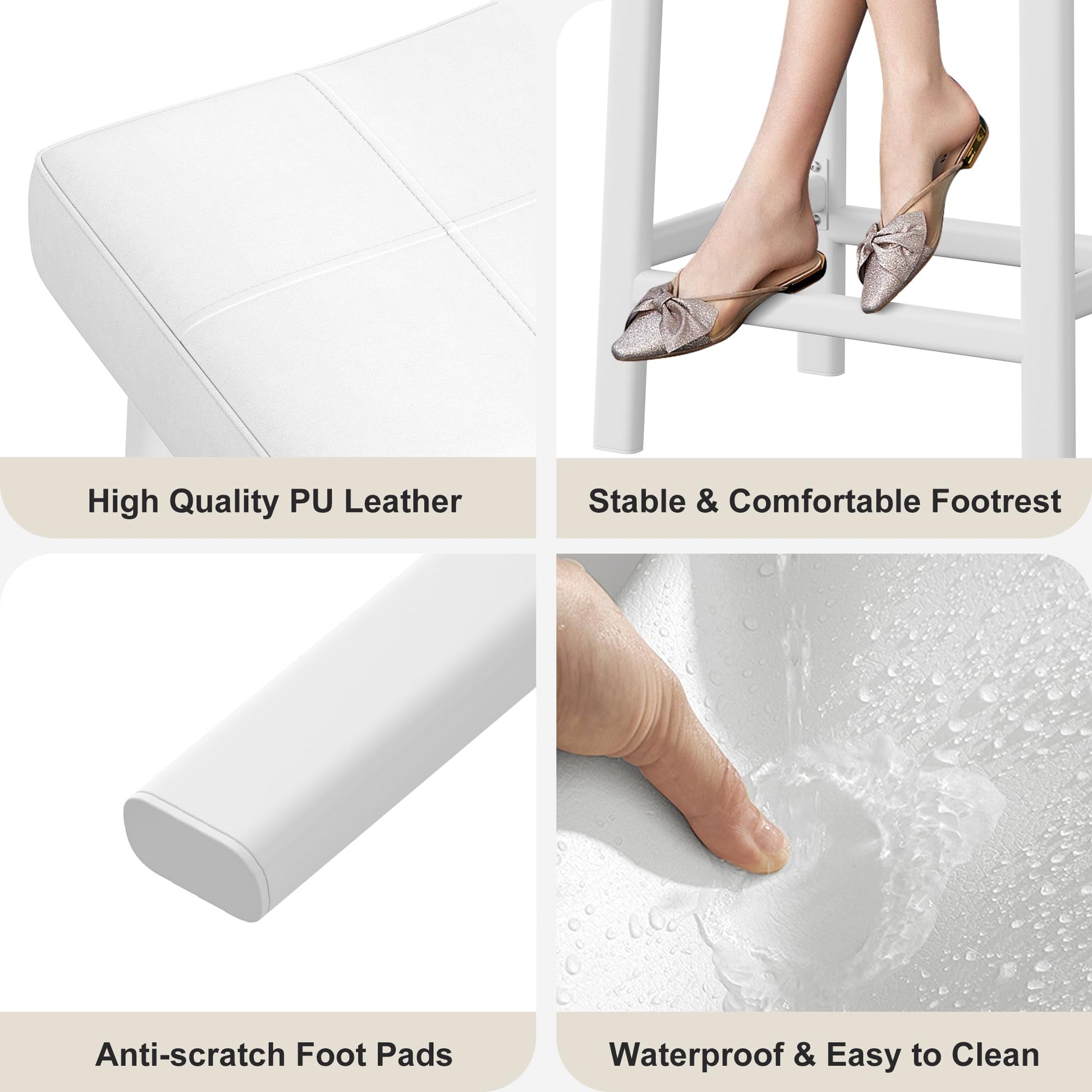 Set di 2 sgabelli da bar Garvee, 24 pollici, in similpelle, seduta imbottita, struttura in metallo, ergonomici, bianchi, per isola cucina e bar