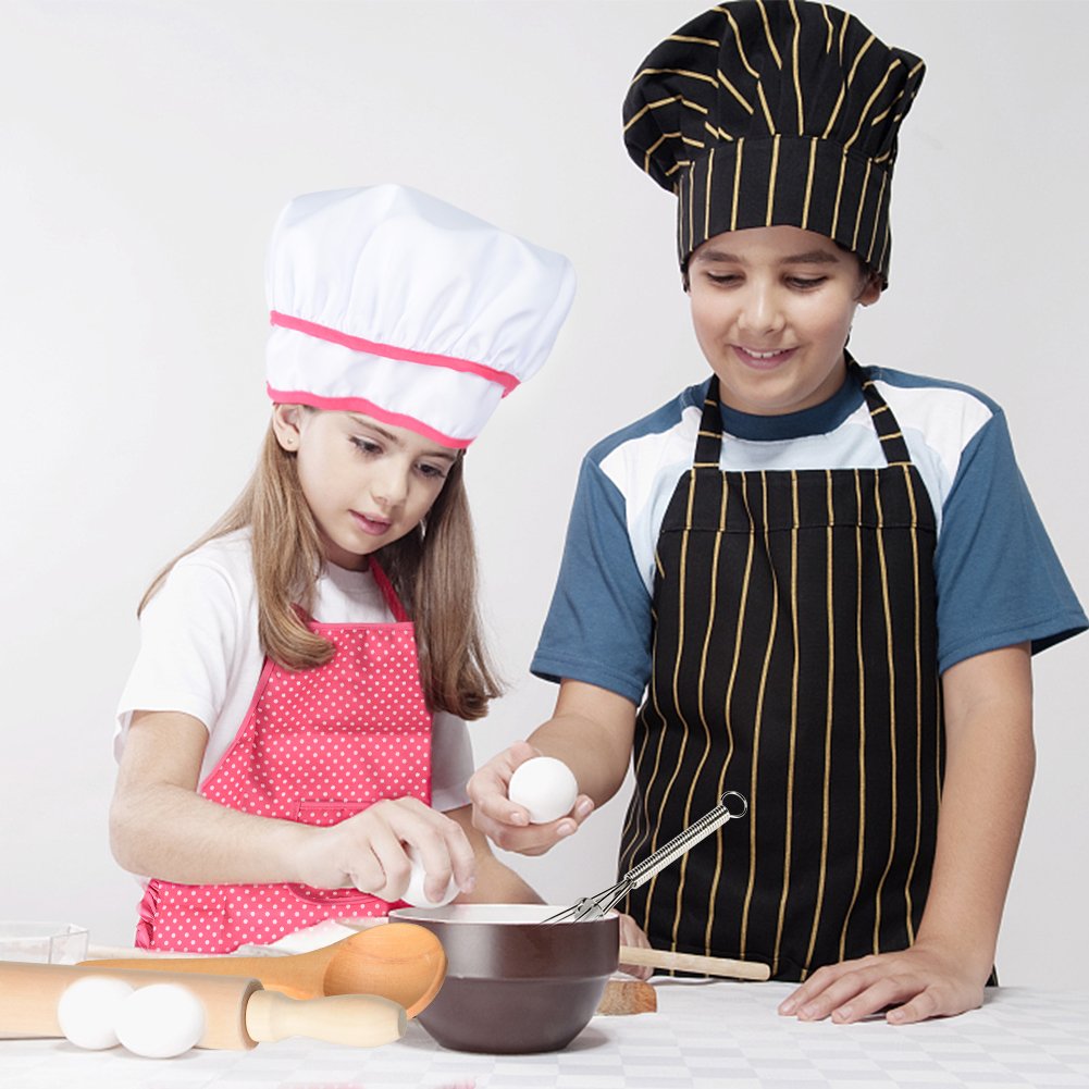 Garvee Set da cucina e pasticceria per bambini da 11 persone con grembiule regolabile, cappello da chef, accessori senza BPA per bambini del ruolo e feste di compleanno, cotone lavabile