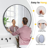 Specchio da parete rotondo nero Garvee da 36 pollici con cornice in metallo per bagno e soggiorno, moderno, in vetro da 5 mm