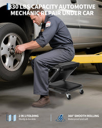 Sedile da meccanico Garvee Z-Creeper da 36" con 6 ruote, pieghevole, telaio in acciaio, imbottito per officina e riparazione auto, 36 pollici, nero