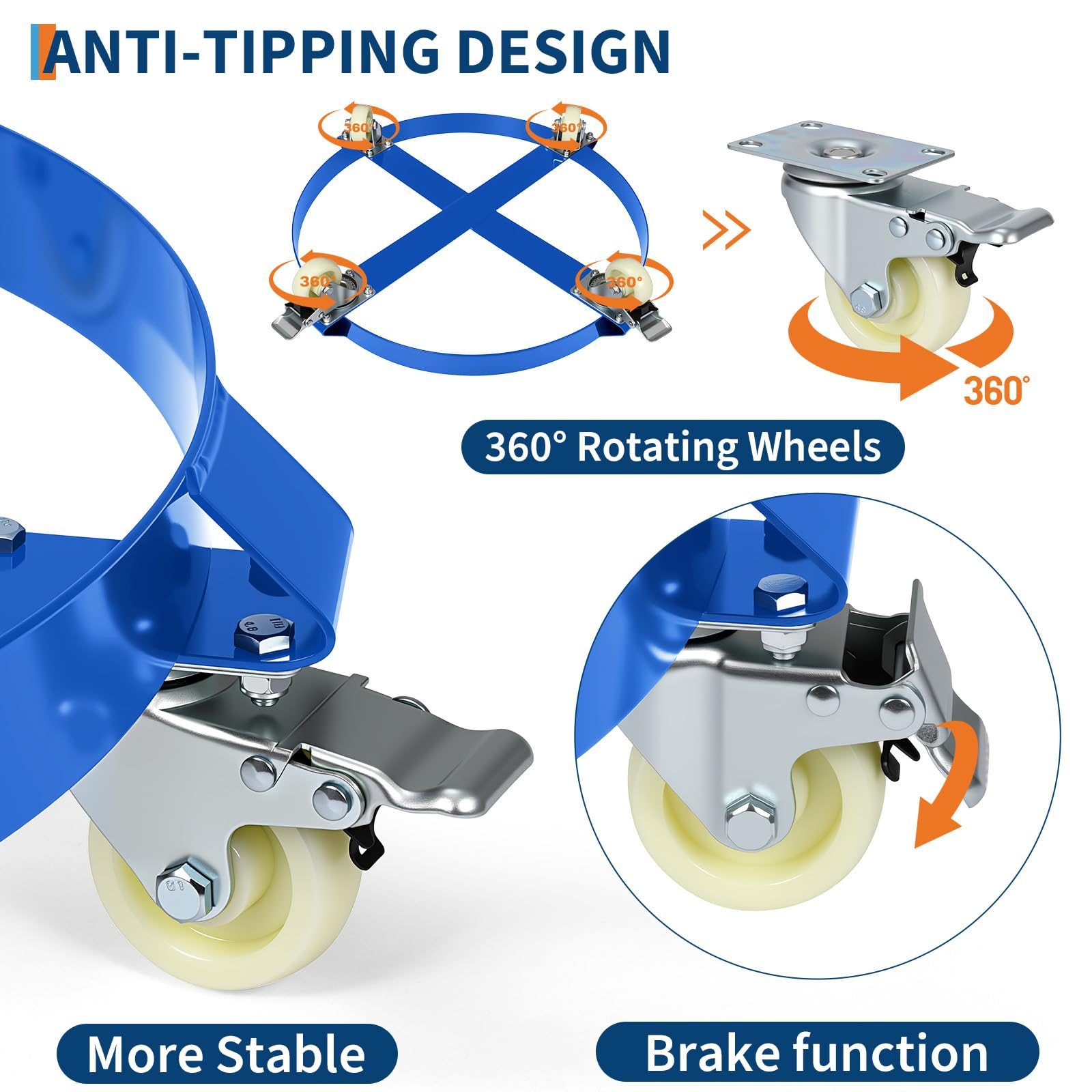 Carrello per Fusti Garvee 55 Galloni 1000 libbre - Ruote 360° con Freni, Acciaio Zincato 24" per Officina | Perfetto per Festa del Papà