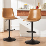 Set di 2 Sgabelli da Bar in Pelle PU Marrone Chiaro Regolabili in Altezza e Girevoli con Struttura in Metallo per Isola della Cucina e Bar - Braun