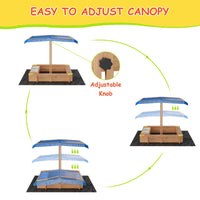 Sabbiera in legno Garvee con 2 contenitori in plastica, parasole regolabile, giardino e patio, 39x39 pollici, legno naturale