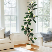 Albero di gomma artificiale Garvee da 6 piedi con fiori di magnolia, fioriera bianca, decorazione per interni, ufficio e soggiorno