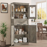 Garvee Armadio Da Bagno 170 Cm Con 4 Porte, Ripiani Regolabili, MDF Resistente, Design Moderno Con Vetro, Maniglie In Metallo, Per Cucina E Soggiorno, Bianco - Grey