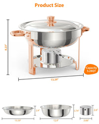 Scaldavivande rotondi Garvee, set da 4, scaldavivande in acciaio inossidabile da 5 litri con coperchi e utensili per catering, matrimoni, argento, 5 litri