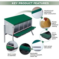 Nido per polli Garvee a 3 fori, in metallo, antiruggine, vassoio rimovibile per pollaio, fattoria, comodo, robusto