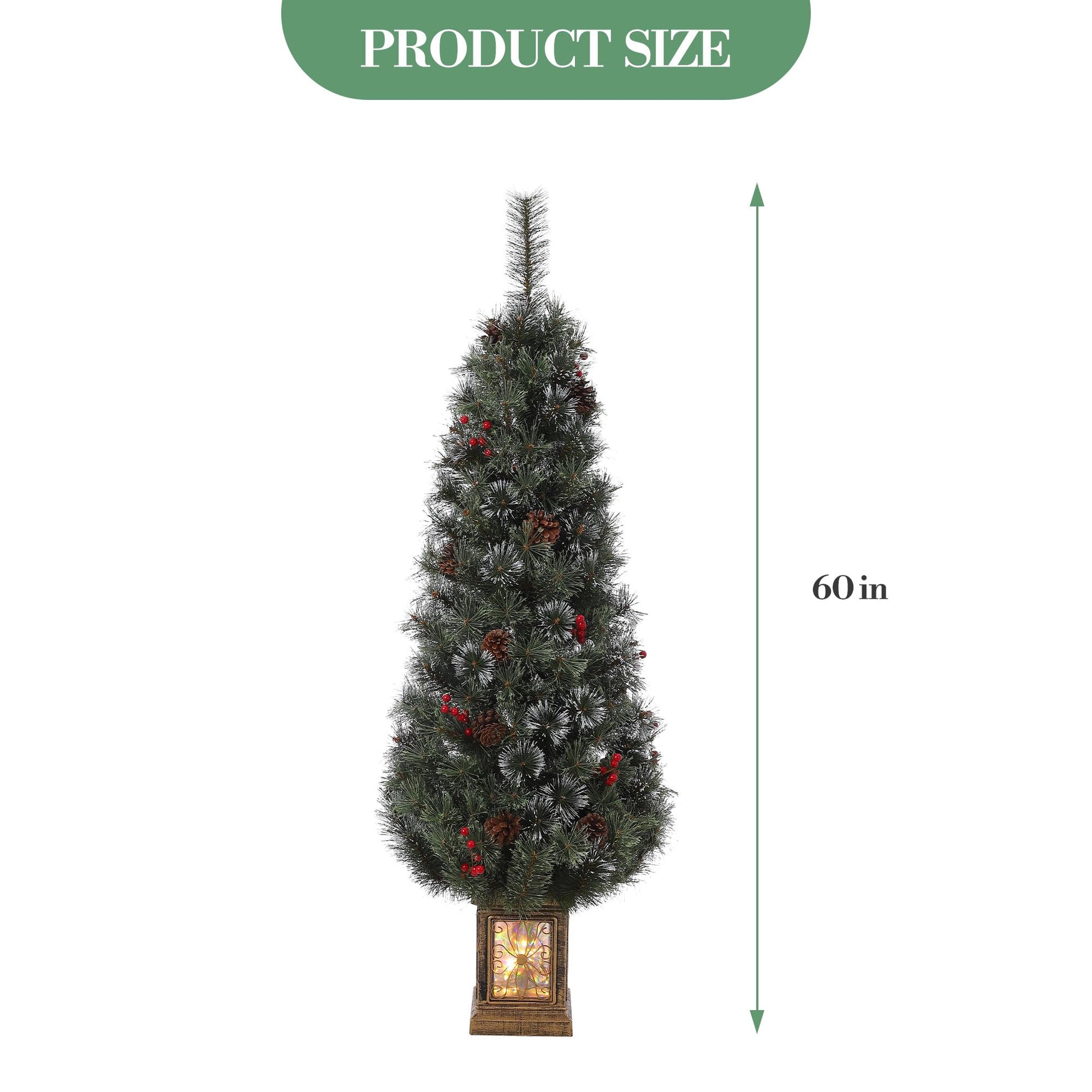 Albero di Natale vintage Garvee da 145 cm con struttura in metallo, 300 LED, 8 modalità, spina UE e design con scatola luminosa a forma di fiocco di neve