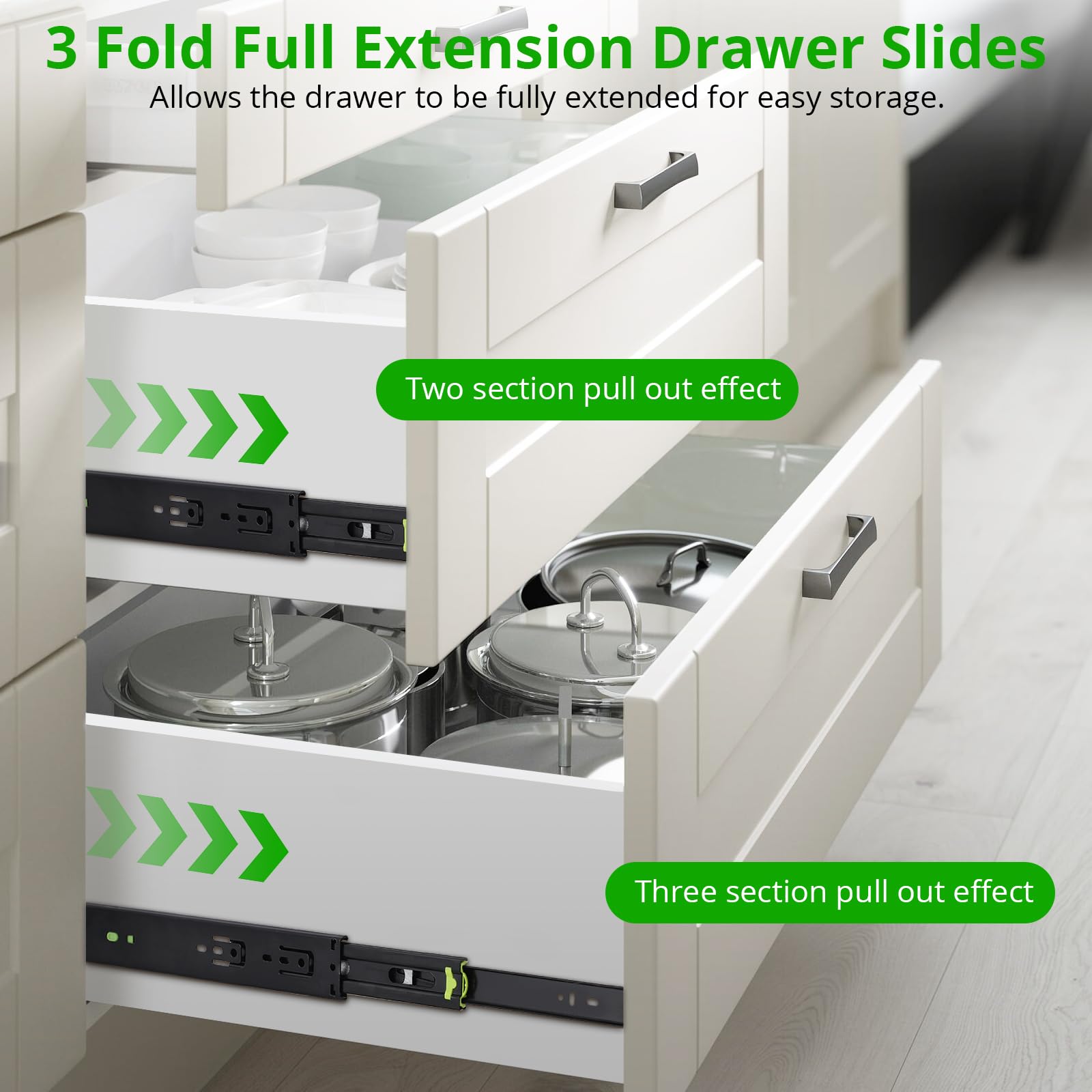 Guide per cassetti Garvee per impieghi gravosi, capacità di 100 libbre, estensione completa, cuscinetti a sfera in acciaio, chiusura ammortizzata, basso rumore, montaggio laterale da 12/14/16 pollici, cassetta degli attrezzi da cucina