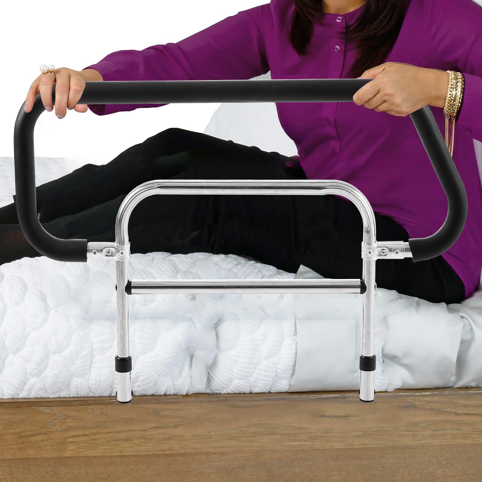 Garvee Bed Assist per anziani con sponda di sicurezza in acciaio al carbonio, 74,5 x 56 x 49,5 cm, nero