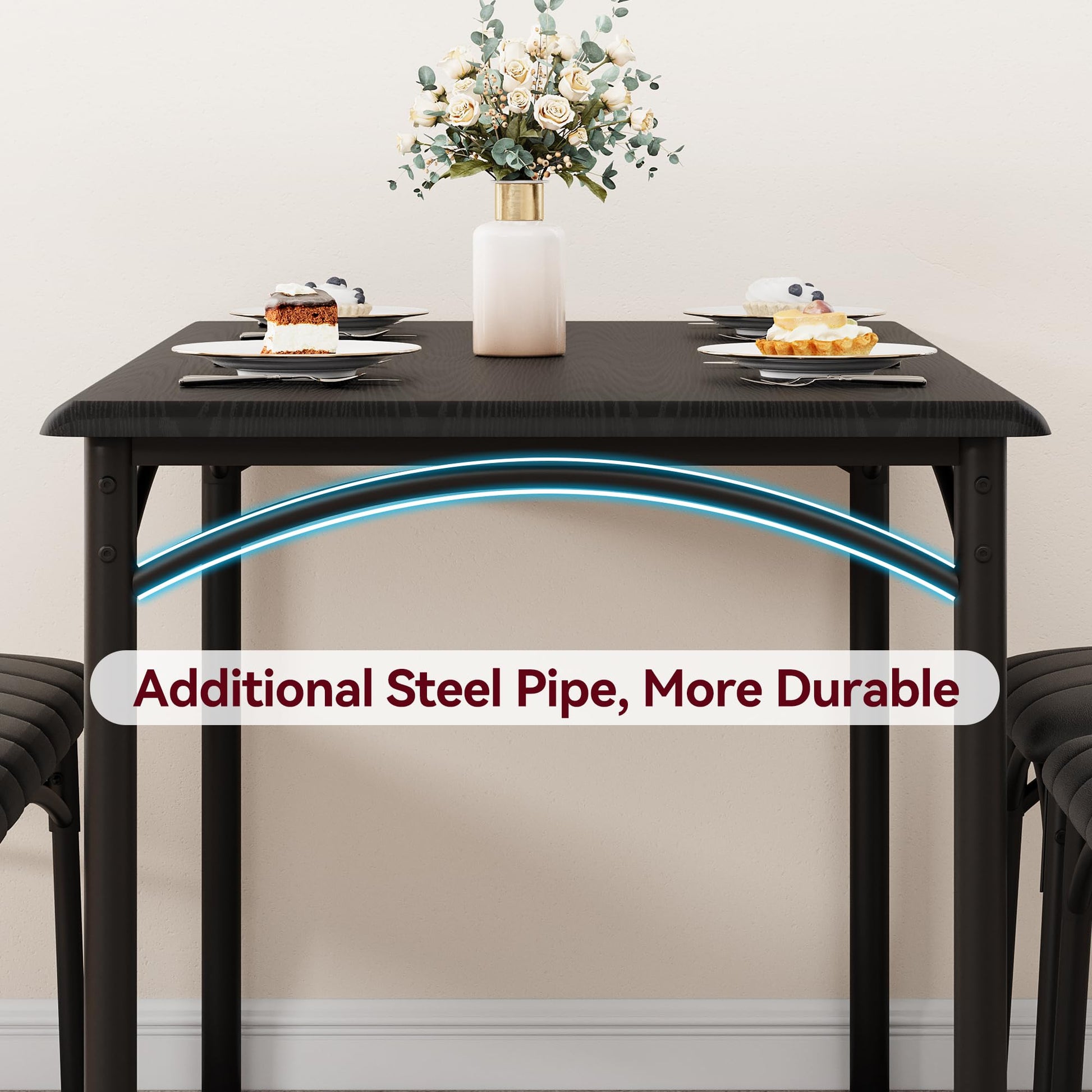 Set da pranzo Garvee da 5 pezzi, tavolo da pranzo rustico nero con sedie imbottite, per piccoli spazi, 44,33" L x 27,63" P x 30,03" H