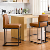 Set di 2 sgabelli da bar Garvee da 24", in similpelle, ergonomici e stabili, struttura in metallo con poggiapiedi, moderni, marroni, per isola cucina e bar - marrone