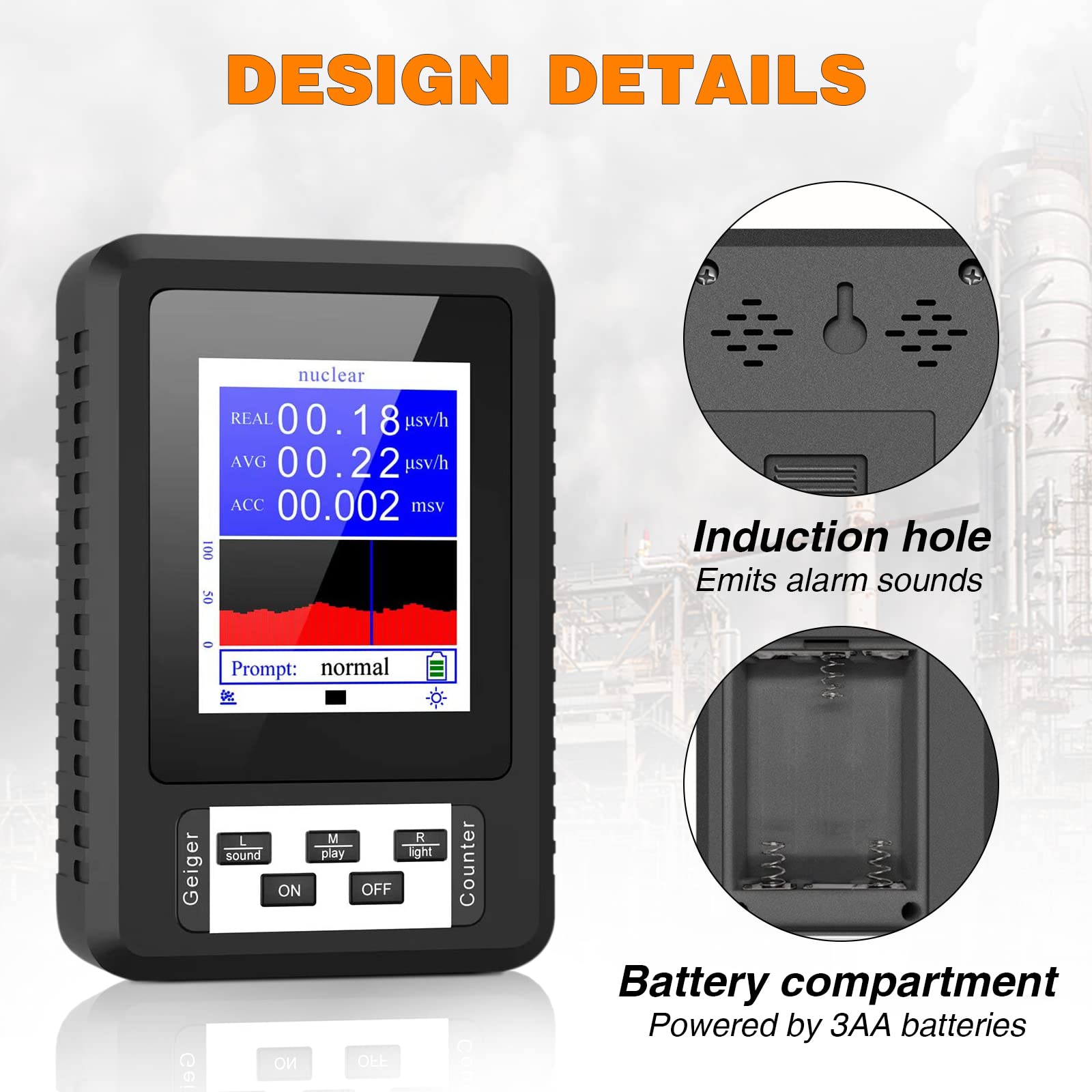 Contatore Geiger Garvee XR1-B Dosimetro Rilevatore Radiazioni Nero Portatile Preciso - Regalo Festa del Papà per Laboratorio e Campo