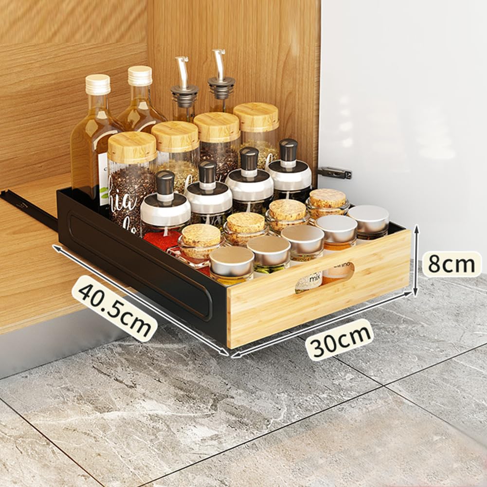 Cassetto telescopico Garvee, cassetto da cucina estensibile, 40,5x30x8 cm, nero, organizer per mobili da cucina, non richiede fori