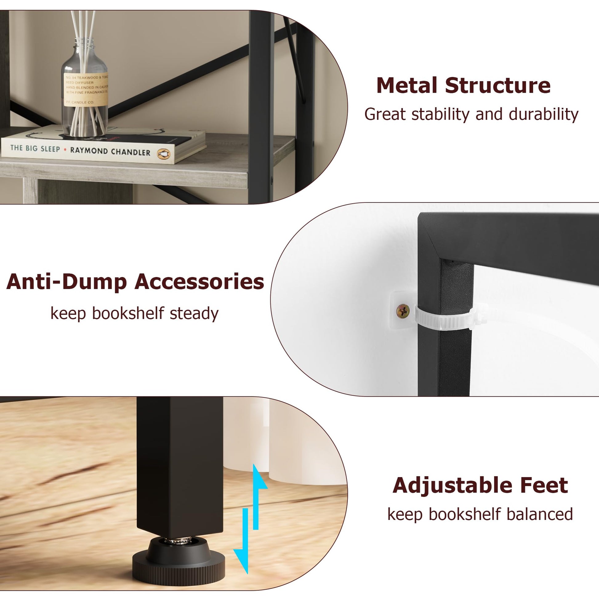 Libreria industriale alta Garvee a 5 ripiani con spazio per soggiorno, ufficio, camera da letto, MDF, metallo, robusta, antiribaltamento