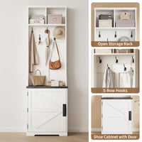 Appendiabiti Garvee Farmhouse 3 in 1 con 6 ganci e panca portascarpe per corridoio e ingresso, MDF, design rustico, spazio di archiviazione, posti a sedere