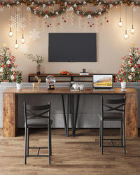 Set tavolo da bar Garvee da 3 pezzi con funzione pieghevole, spazio di archiviazione, acciaio e legno, cuscini ergonomici, marrone, per cucine piccole