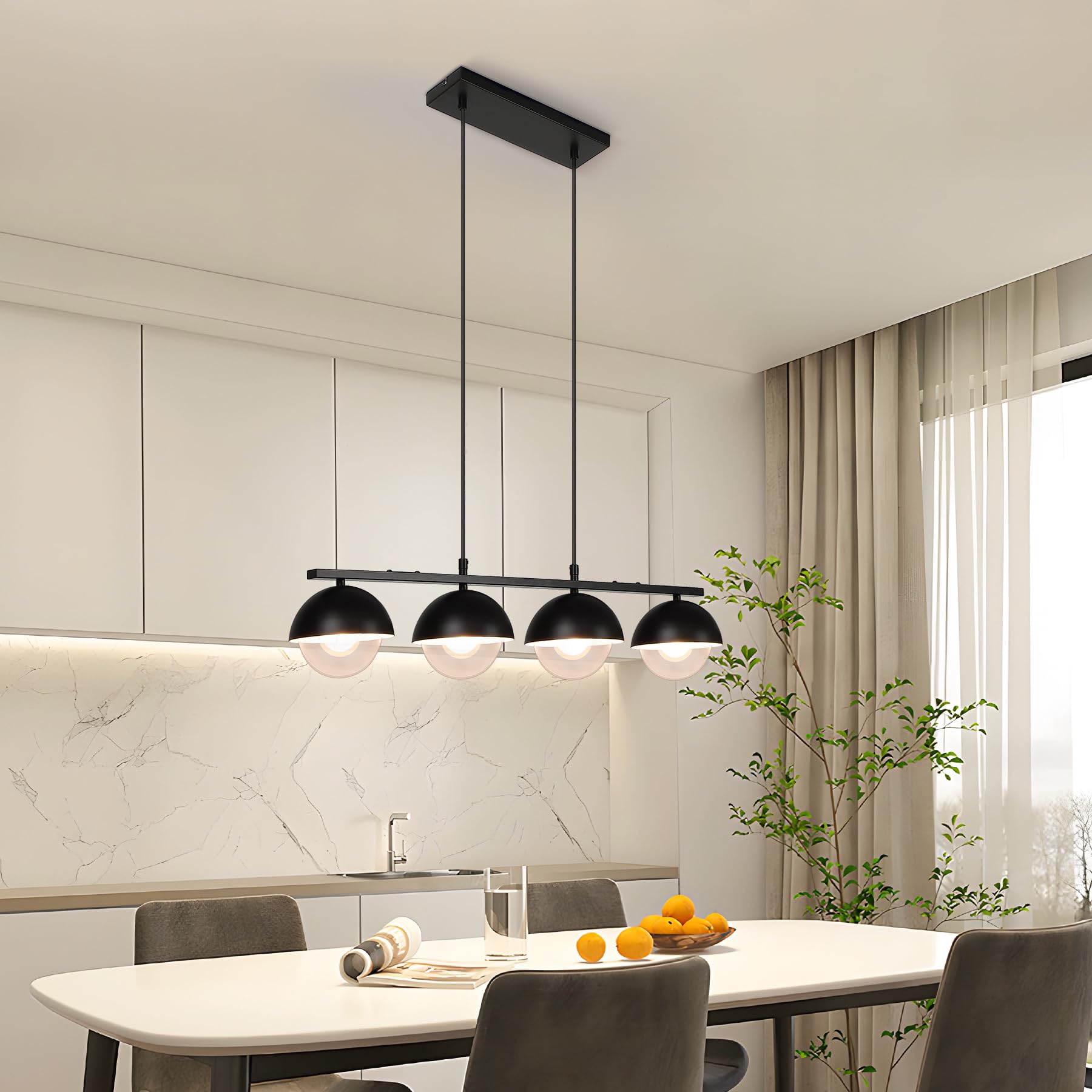 Lampada a sospensione moderna Garvee da tavolo da pranzo a 4 luci in metallo nero, altezza regolabile, stile industriale retrò, per sale da pranzo e bar