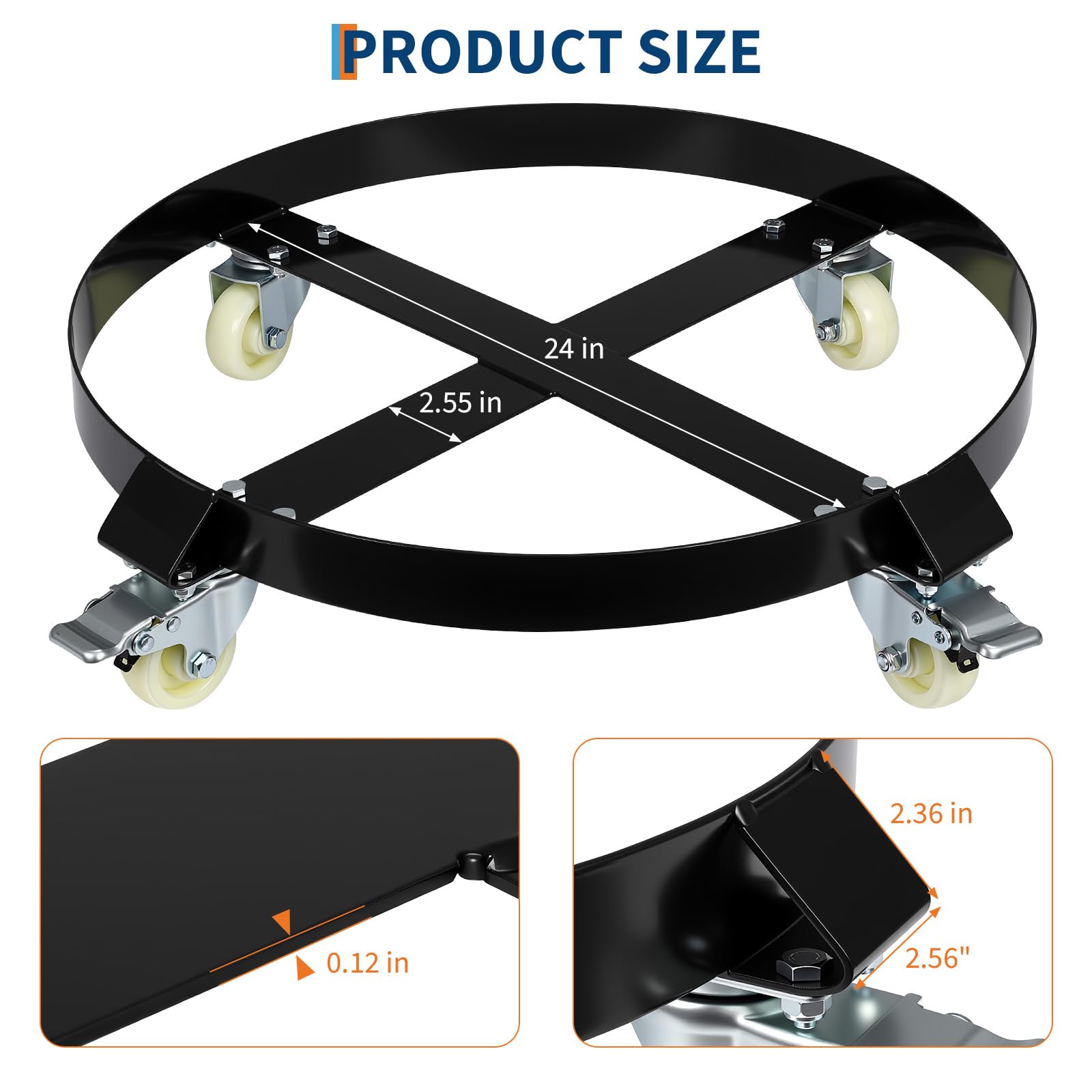 Carrello per Fusti Acciaio Garvee 55 Galloni con Rinforzi e Ruote Girevoli | 1000 libbre | Ideale per Magazzino - Perfetto Regalo Festa del Papà