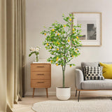 Garvee Lemon Tree Pianta artificiale 180 cm in vaso bianco per balcone, soggiorno, ufficio, verde e giallo realistico