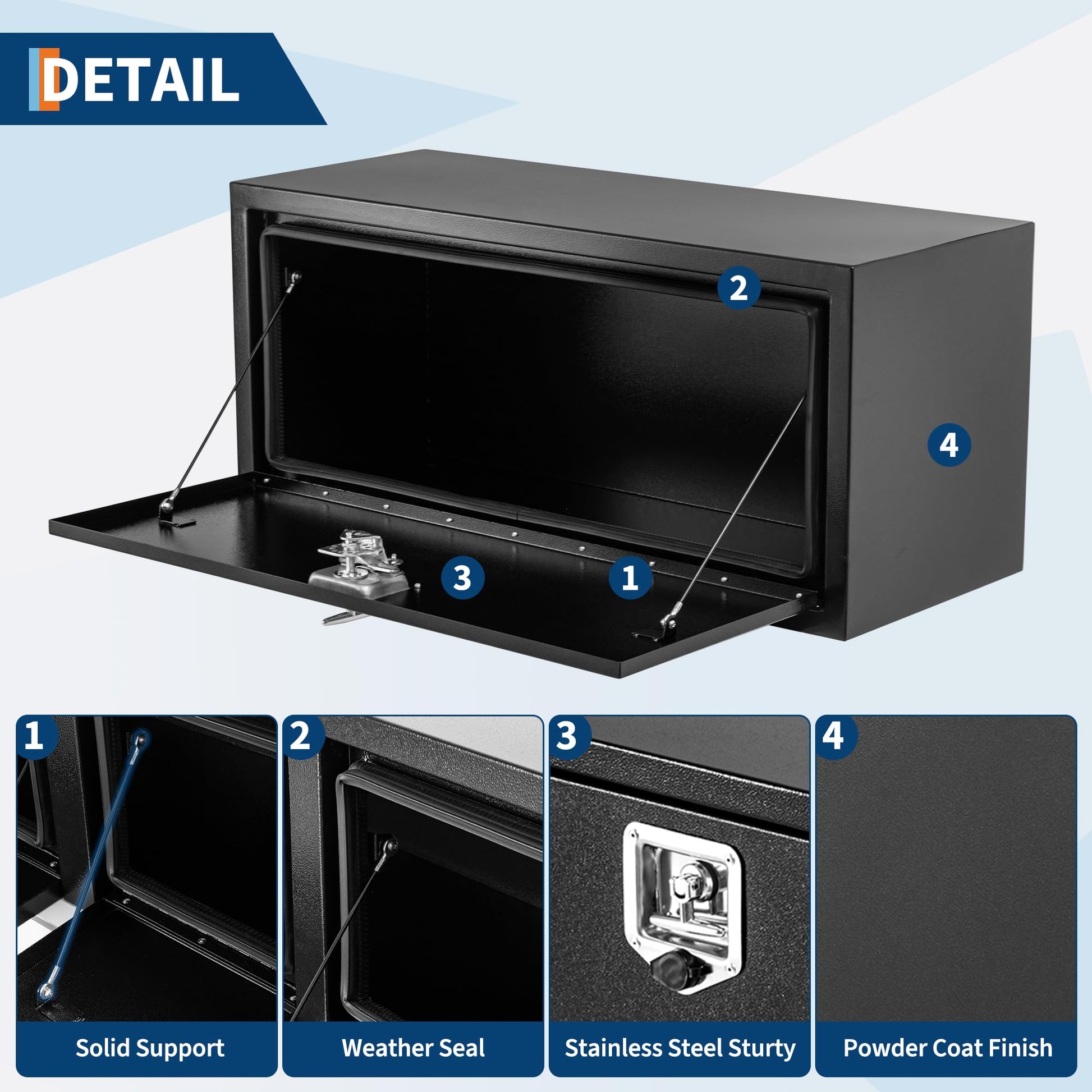 Cassetta Portautensili Camion Acciaio Nero Garvee Calibro 12 - Regalo Perfetto Festa del Papà, Coperchio Pneumatico, Resistente Intemperie 30x14x16"