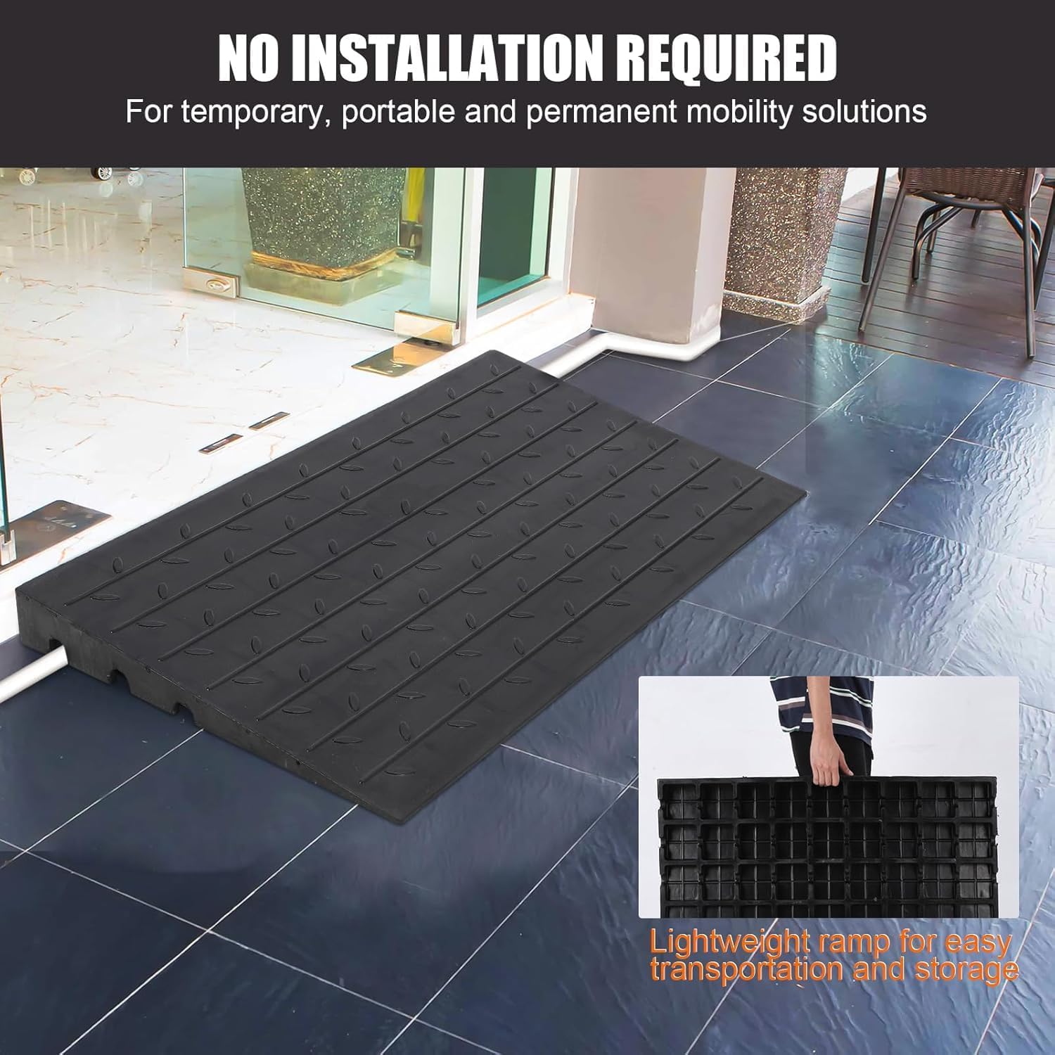 Rampa di soglia Garvee da 4" per porte con protezione per cavi a 3 canali, antiscivolo, pieghevole, capacità di carico di 2500 libbre, in gomma, senza barriere, per sedie a rotelle e scooter