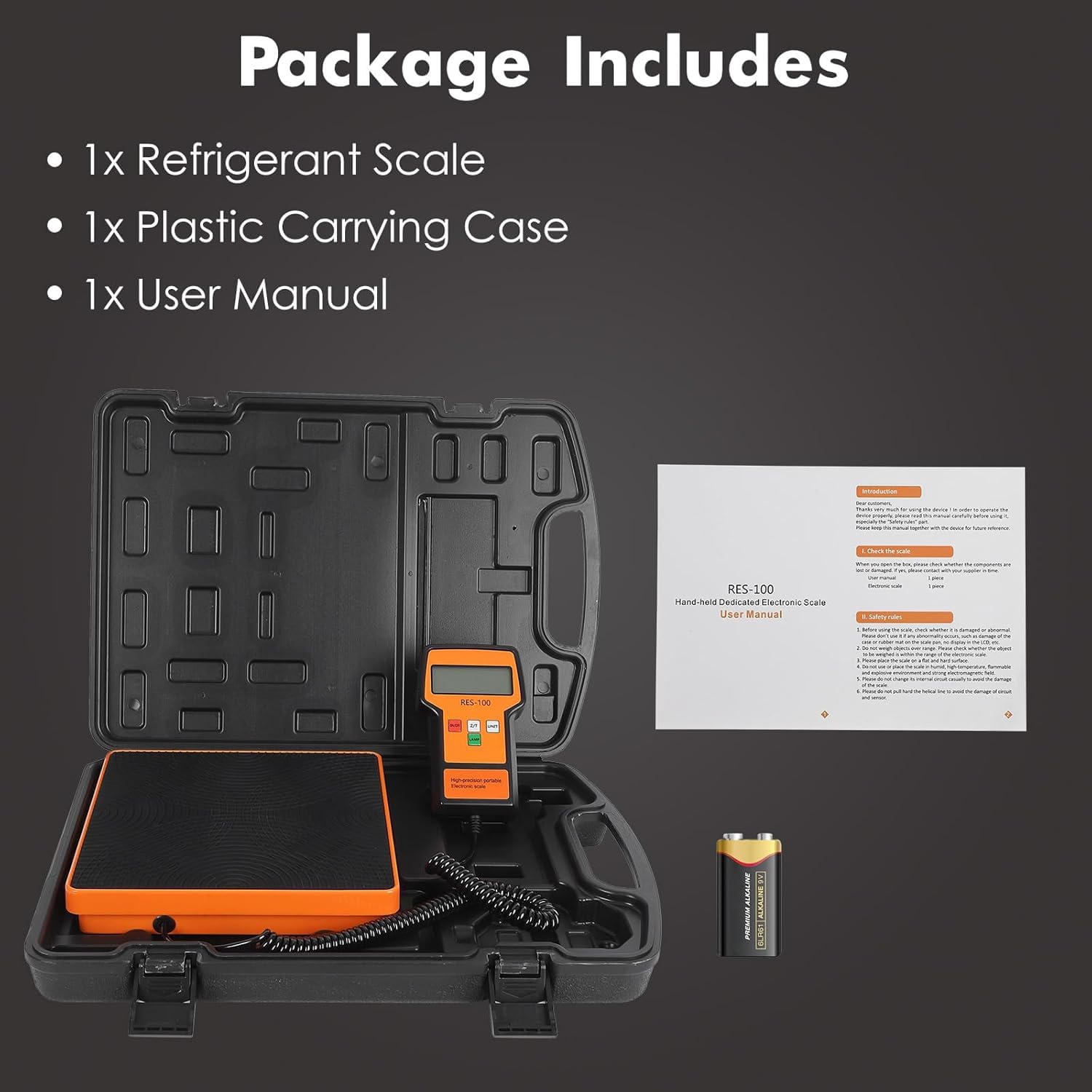 Batteria per frigoriferi con capacità di 110 litri, bilancia elettronica digitale con precisione di 2 g e cura per la tecnologia HVAC, compatta e robusta