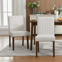 Sedie da pranzo Garvee Parsons con bottoni, set di 2, imbottite, ergonomiche, in tessuto di lino, gambe in legno di caucciù, strisce beige, per cucina e soggiorno