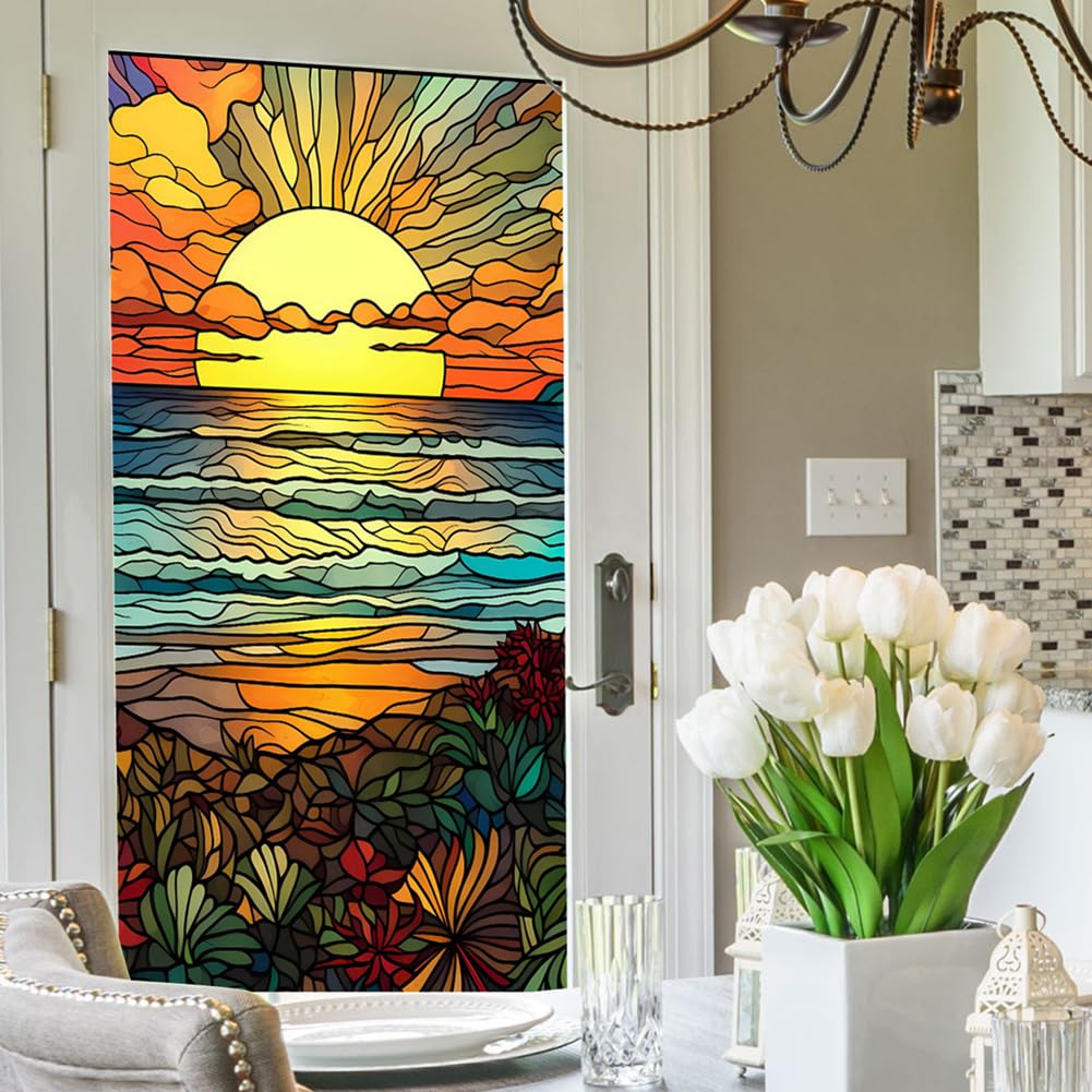Pellicola per finestre Garvee riutilizzabile Sun by the Sea, protezione UV, antiriflesso, controllo del calore, risparmio energetico, vetrate colorate, 60x100 cm, colore unito