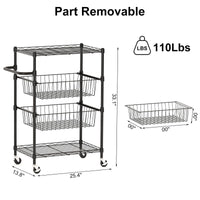 Carrello da cucina in metallo Garvee a 4 ripiani con maniglia, capacità di carico 110 libbre, ripiani in filo metallico aperto, 2 ruote bloccabili, utilizzo versatile, metallo, argento